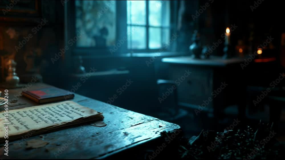 Poster the image shows a table with a cup of coffee and a candle on it. on the table there is also a book