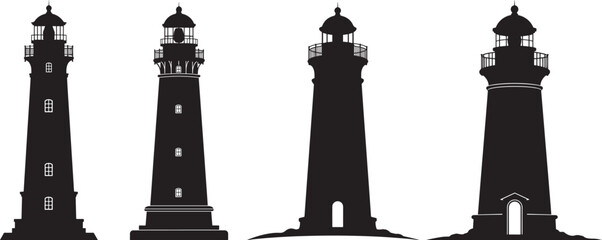 Lighthouse Coastal Building Silhouette on White Background vector illustration