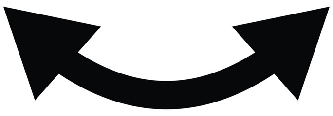 Dual sided arrow vector, icon, silhouette design. Semicircular curved thin, long double ended arrow.  Dual semi circle arrow set .