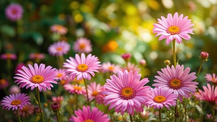 Fototapeta premium Pink Daisies Blooming in a Lush Garden Setting