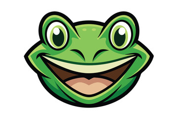 Smiling amphibian face shows its teeth, showcasing a cartoonish and joyful green frog