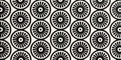 Classic black and white circular floral pattern seamless background