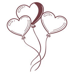 Three heart shaped balloons tied together love celebration