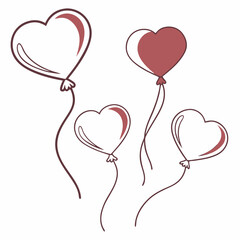 Four heart shaped balloons floating with thin strings heart balloons celebration