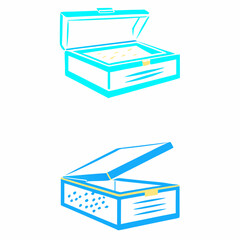 Open blue boxes with yellow contents and patterned sides vector