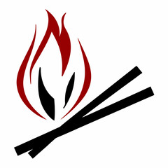 Red and black flames burning on logs fire heat