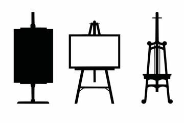 Black Silhouettes of Artist Easels with Canvases on White Background – Vector Illustration Set
