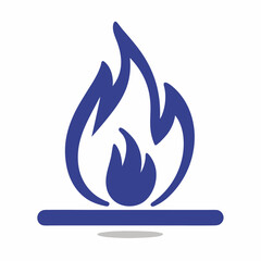 Blue flame on white background with shadow fire heat