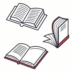 Open books with red and black outlines reading knowledge