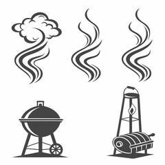Smoke wisps grill and fire pit icons steam vapor
