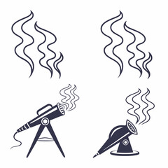 Dark blue smoke plumes and emitting devices on white steam vapor