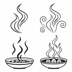 Steaming food bowls and abstract wisps of smoke soup