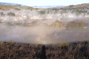 Rainbow in the Morning fog and mist in San Ramon, California