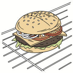 Juicy burger with cheese and lettuce on grill hamburger tomato