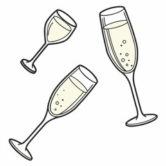 Three champagne flutes with bubbly drinks glass beverage