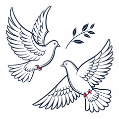 Two doves flying with olive branch bird wings