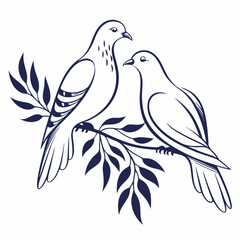 Two doves perched on a branch with leaves birds nature