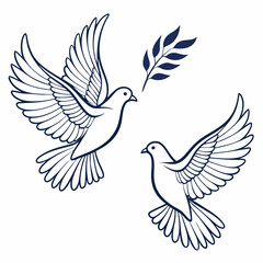 Two flying doves with olive branch bird wings