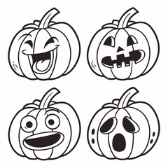 Four cartoon pumpkins with different facial expressions halloween face