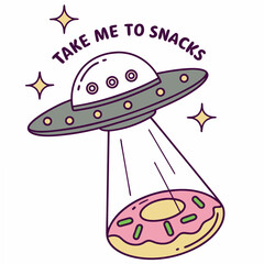 Flying Saucer Beaming Up Pink Donut With Sprinkles alien spaceship