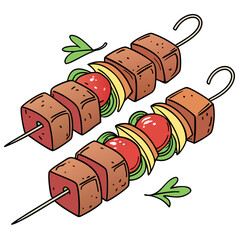 Two Meat Vegetable Skewers with Greenery vegetables tomato