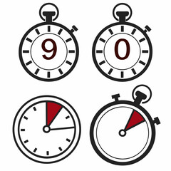 Stopwatch icons showing time intervals and numbers timer counting