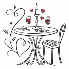 Romantic candlelit dinner for two with wine and hearts romantic dinner wine glasses