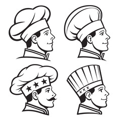 Chef heads with various hats and styles profile portrait