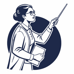 Woman teacher with pointer and book in circular frame education teaching