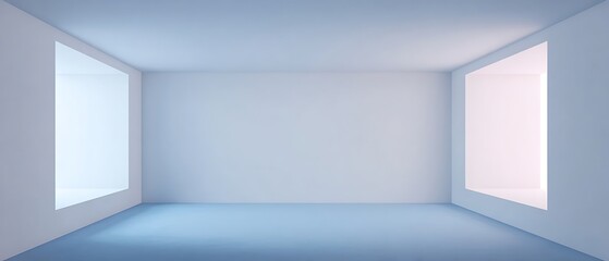 Fototapeta premium Minimalist room with two window openings
