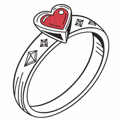 Red heart gemstone ring with geometric accents jewelry