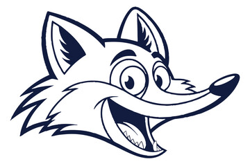 Joyful fox character head grinning widely with dark outlines on white background exudes playfulness