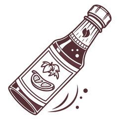 Dark brown barbecue sauce bottle with chili pepper label condiment food