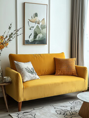Cozy chic yellow compact sofa for a homey living room retreat