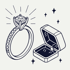 Sparkling diamond ring with open jewelry box engagement ring proposal