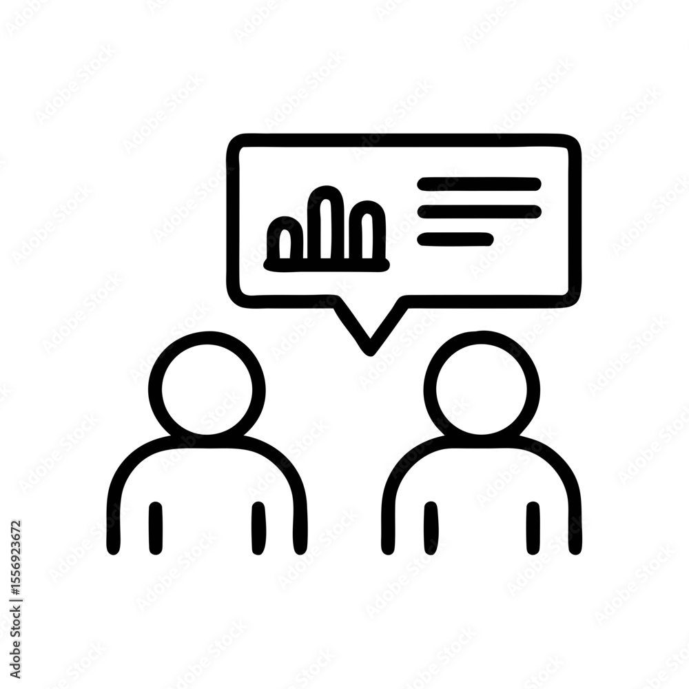 Poster business communication icon with data speech bubble in outline style