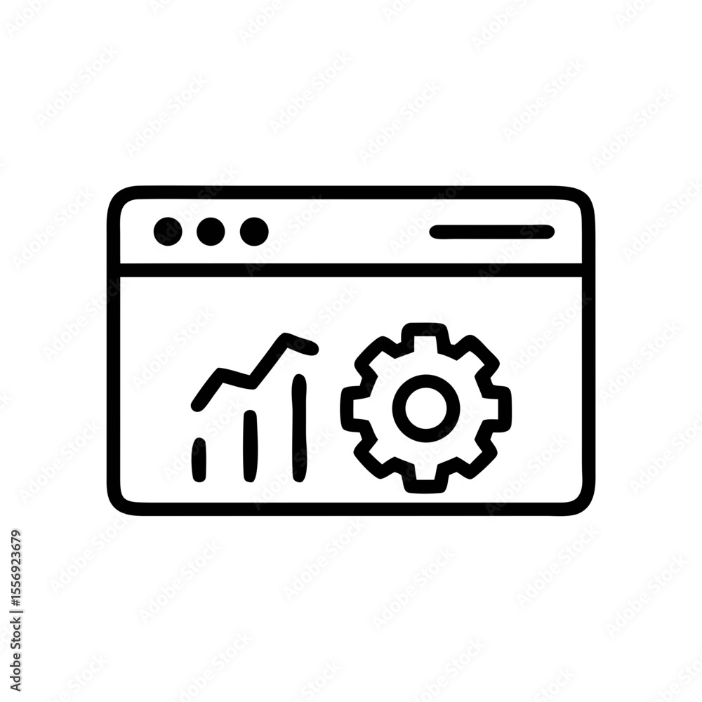 Poster analytics dashboard icon with gear and chart in outline style
