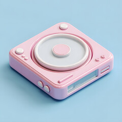 Fototapeta premium A pink and white stylized turntable on a light blue background, depicted in a minimalist, cartoonish style.