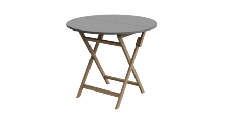 Round Folding Table with Gray Top and Wooden Legs

