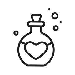 Love potion bottle with heart and bubbles liquid