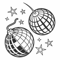 Two retro disco balls with stars party celebration