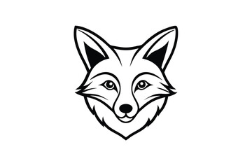 Fox head with intricate fur markings showcases simple black outlines on a white backdrop