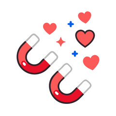 Red horseshoe magnets attracting hearts and stars attraction love