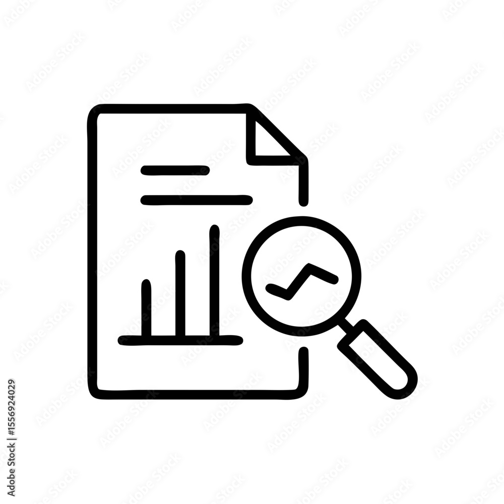 Poster analytics report line icon – data chart with magnifying glass outline illustration