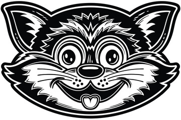 Playful feline presents a whimsical black and white face with smiling expression