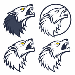 Fierce wolf heads howling aggressive snarling canine profiles vector