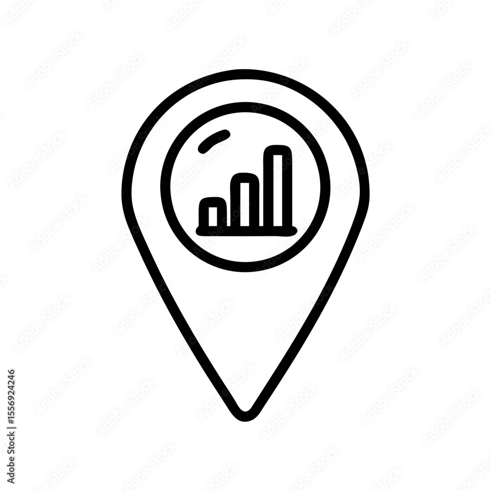 Poster location analytics icon outline with bar chart for data tracking and business growth