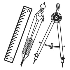 Drawing compasses and ruler geometric tools drafting instruments