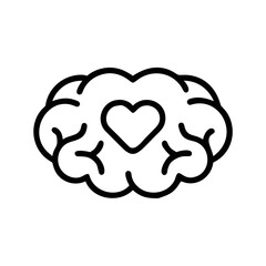 Brain with Heart Icon Line Style Representing Emotional Intelligence and Mental Health