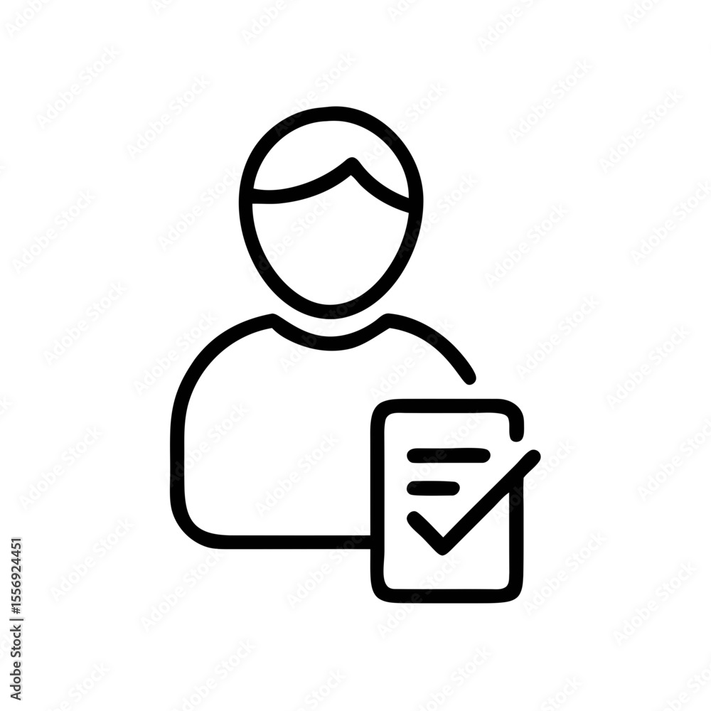 Poster checklist approval icon with user outline for task and verification concepts